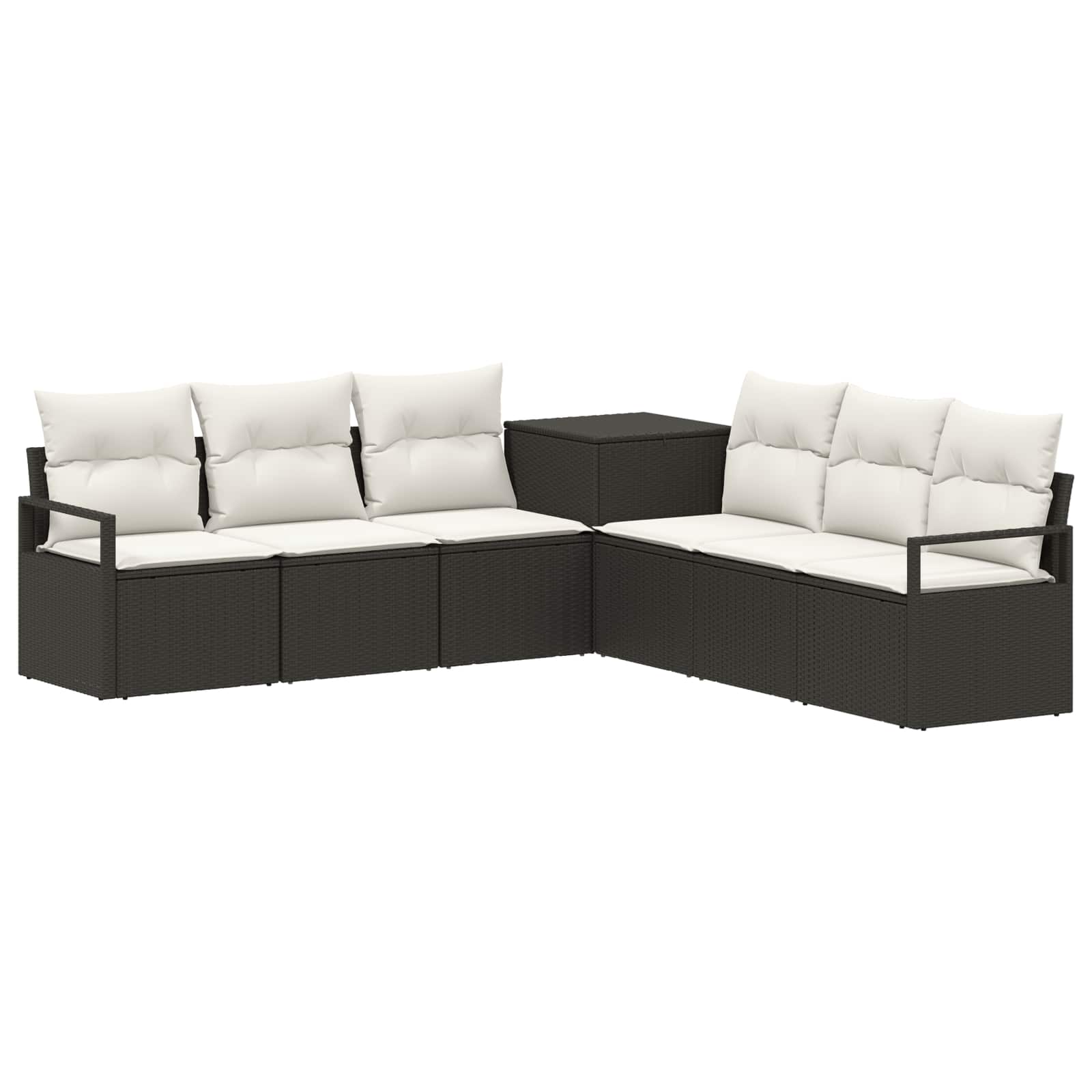 Sofa Set 7 stk. Schwarz und Cremeweiß Polyrattan und Stahl