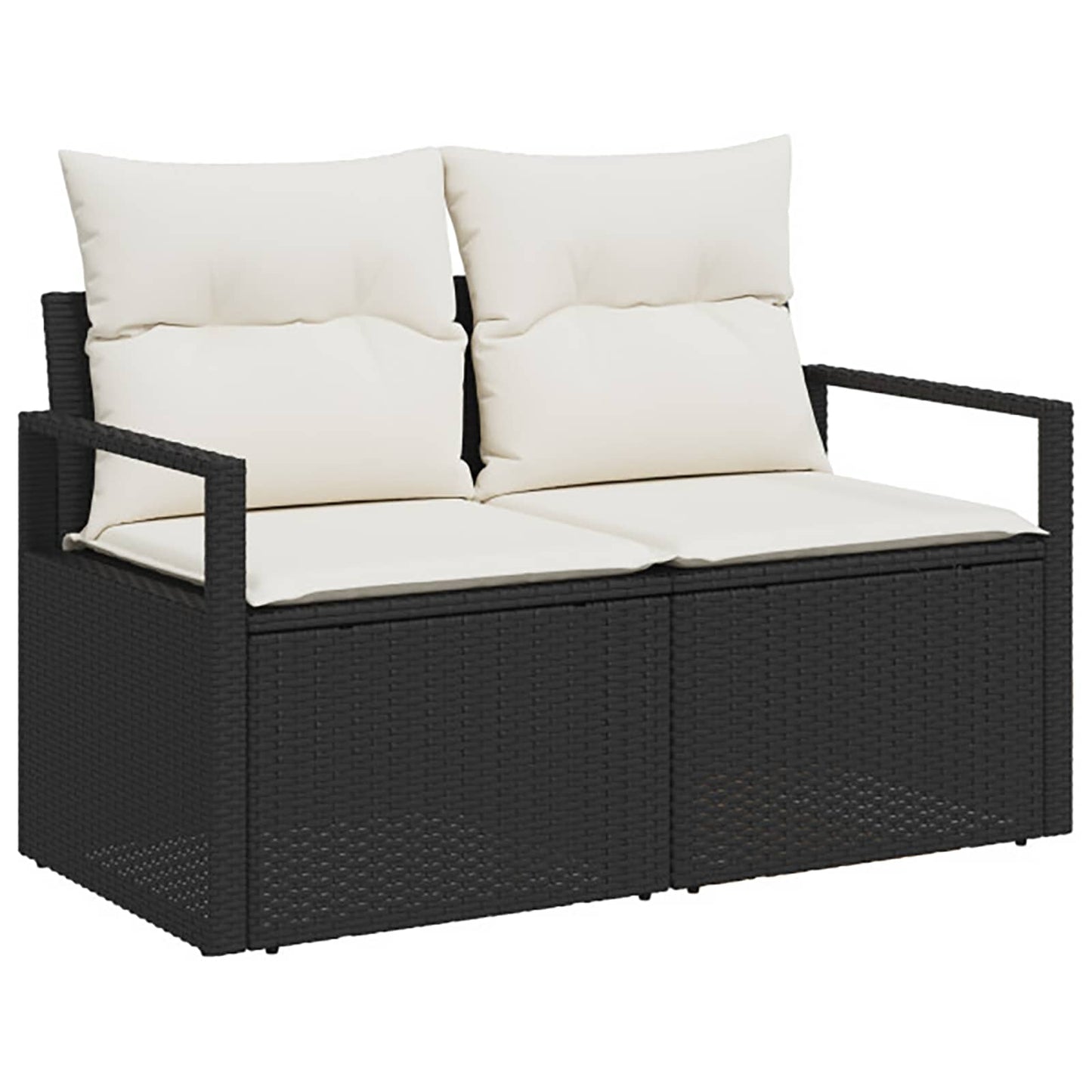 Sofa Set 7 stk. Schwarz und Cremeweiß Polyrattan und Stahl