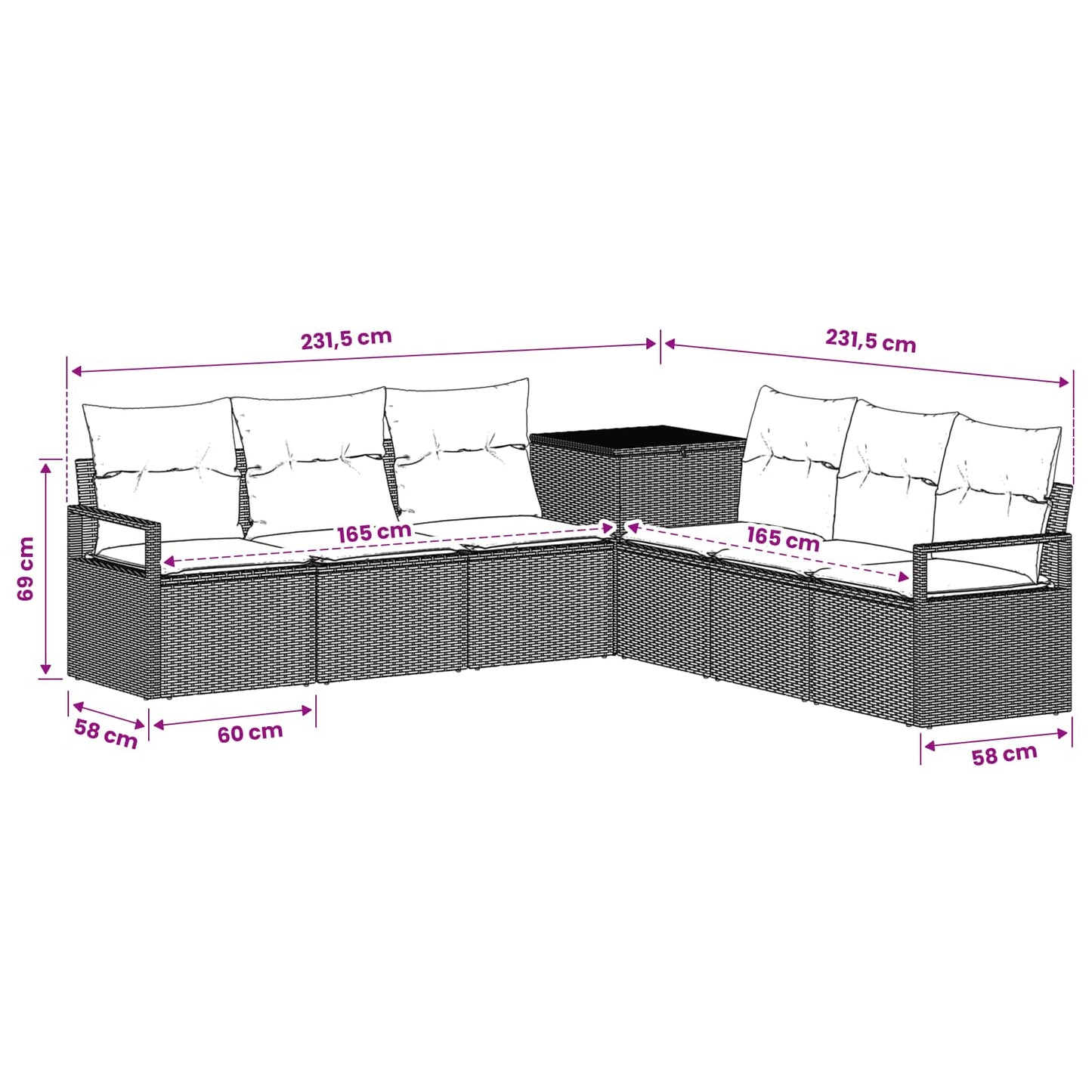 Sofa Set 7 stk. Schwarz und Cremeweiß Polyrattan und Stahl