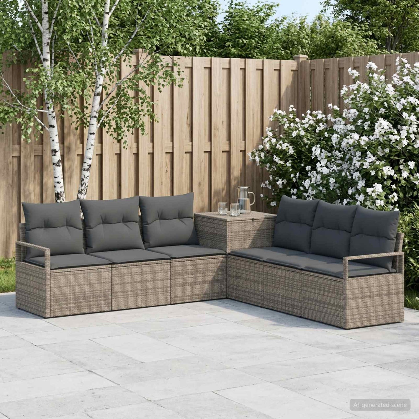 Sofa Set 7 stk. Grau und Dunkelgrau Polyrattan und Stahl