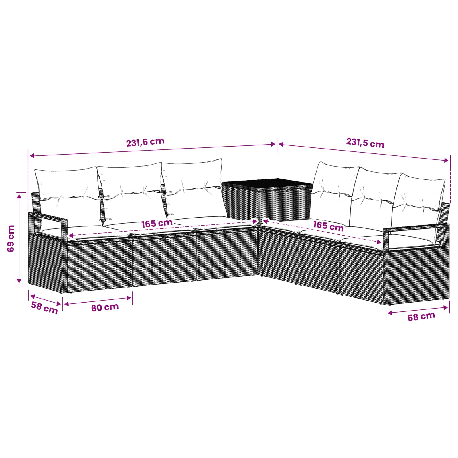 Sofa Set 7 stk. Grau und Dunkelgrau Polyrattan und Stahl