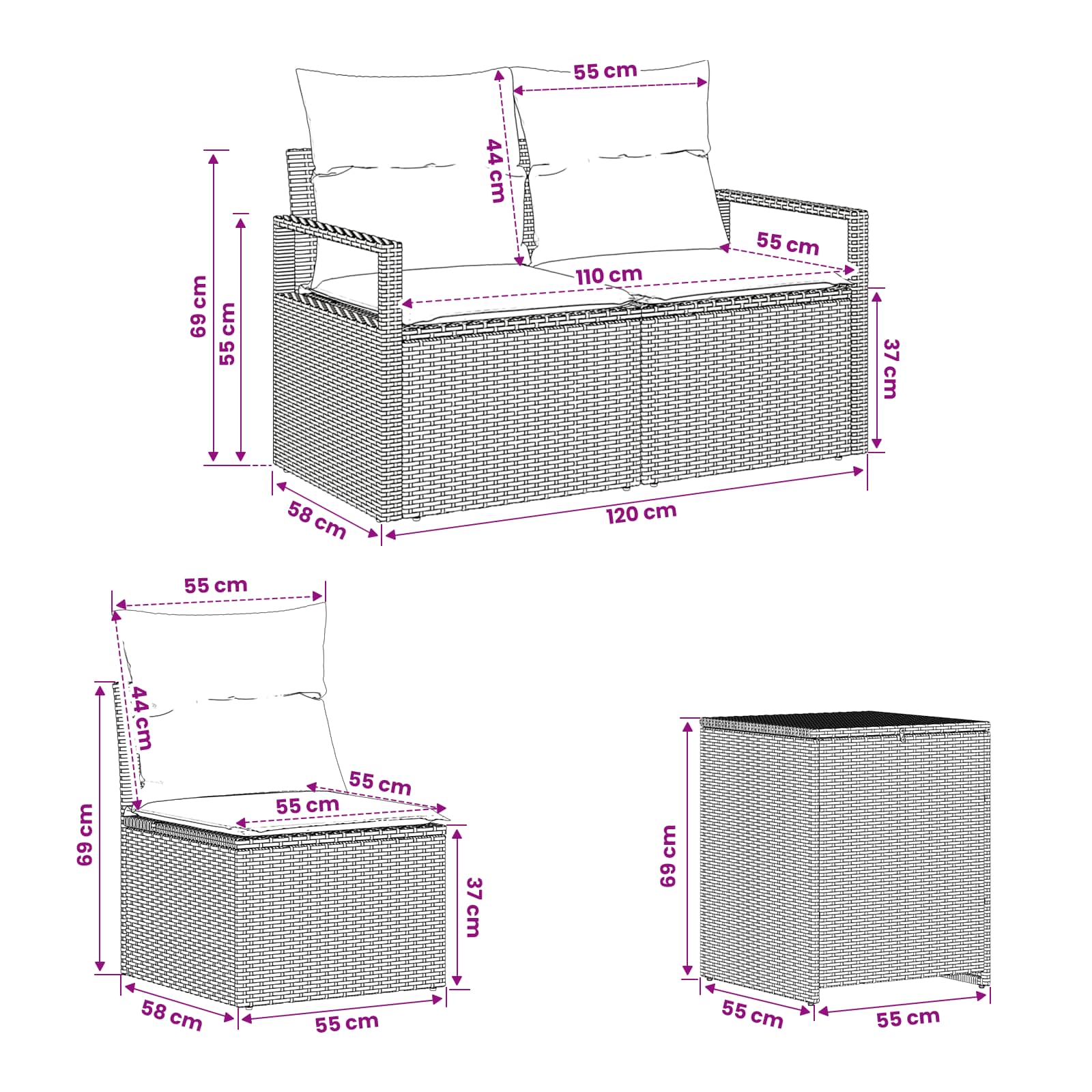 Sofa Set 7 stk. Grau und Dunkelgrau Polyrattan und Stahl