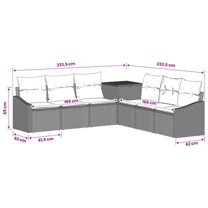 Sofa Set 7 stk. Schwarz 123 x 62 x 69 cm Polyrattan und Stahl