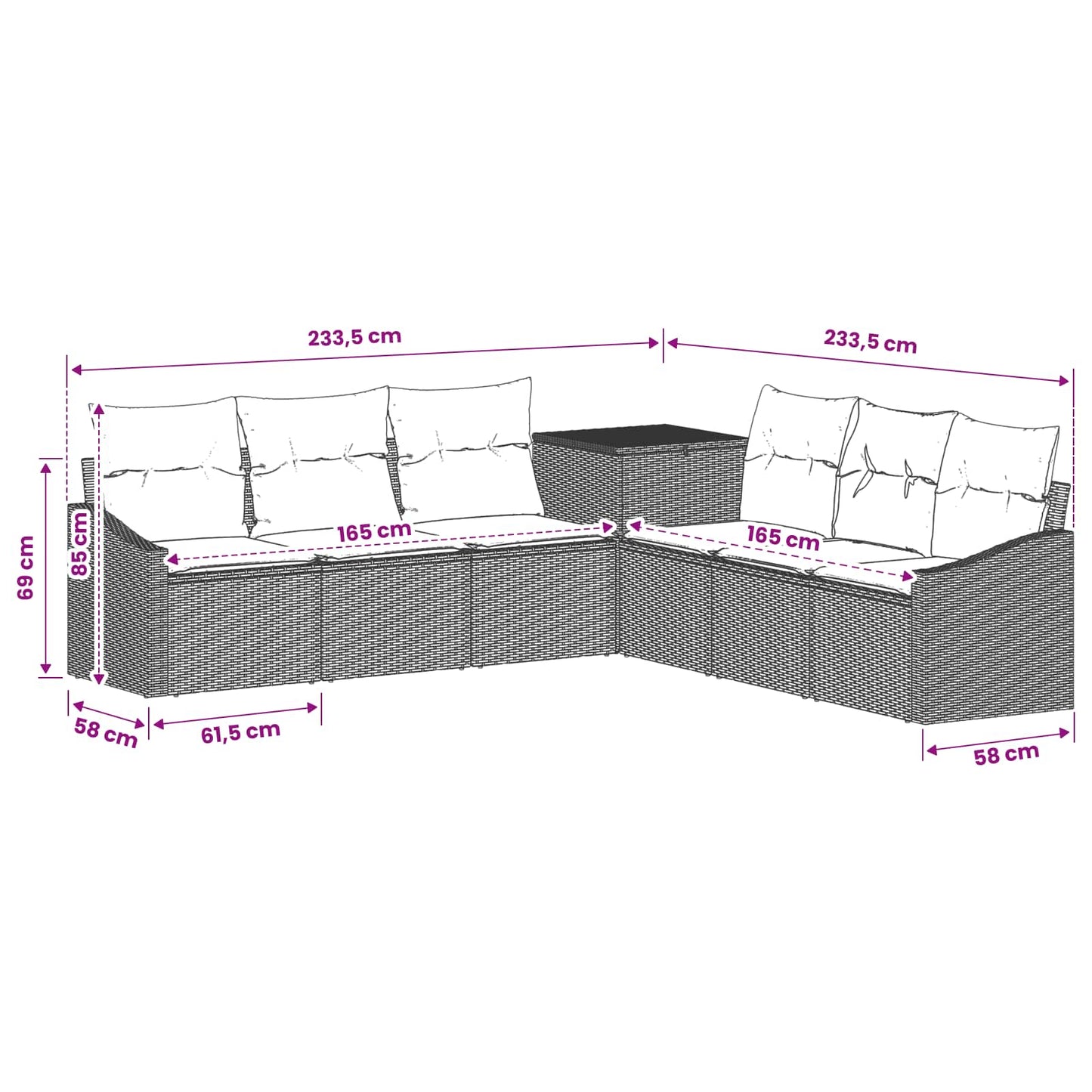 Sofa Set 7 stk. Schwarz Polyrattan und Stahl