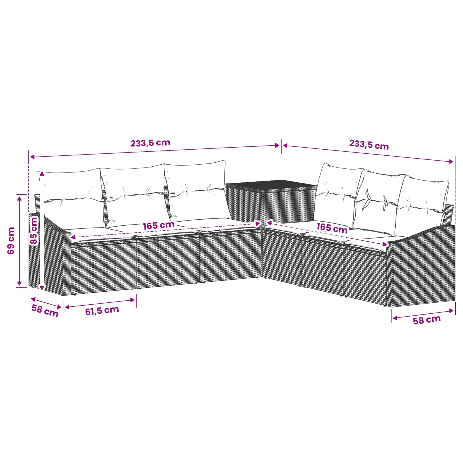 Sofa Set 7 stk. Schwarz Polyrattan und Stahl