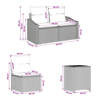 Sofa Set 7 stk. Schwarz 123 x 62 x 69 cm Polyrattan und Stahl