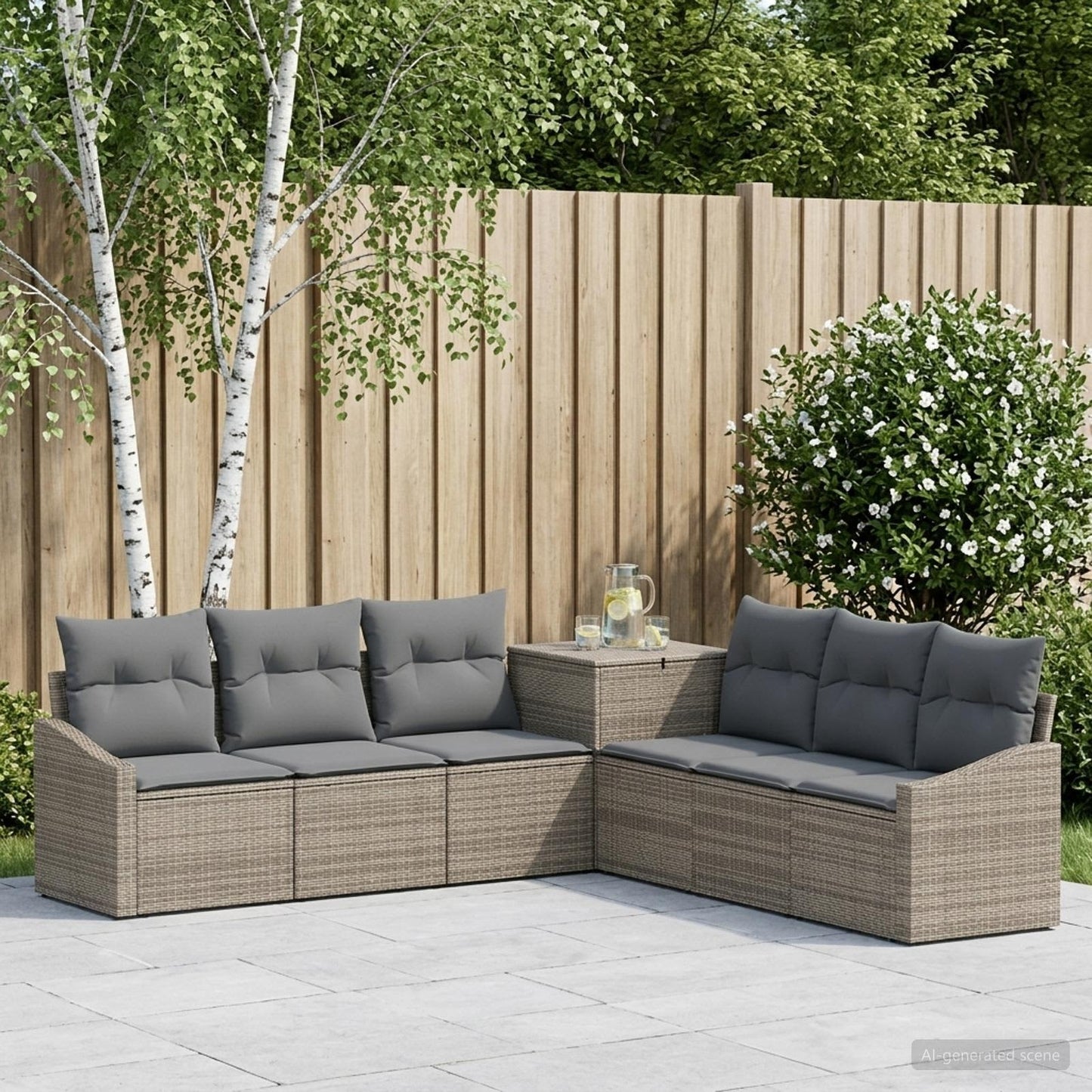 Sofa Set 7 pcs Grau und Dunkelgrau Polyrattan und Stahl