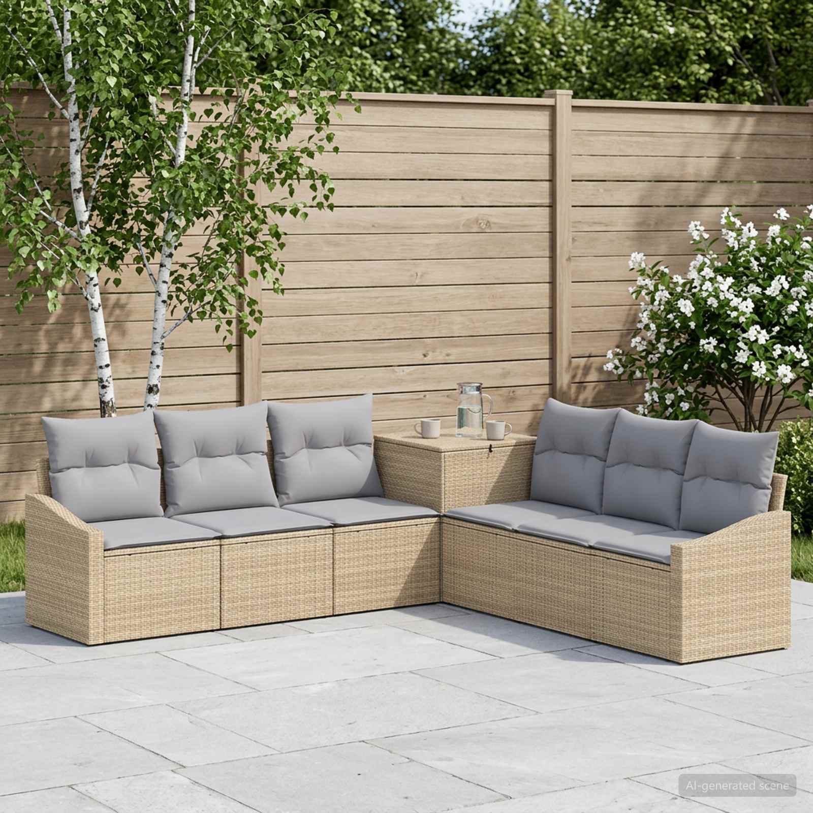 Sofa Set 7 pcs Beige und Hellgrau Polyrattan und Stahl