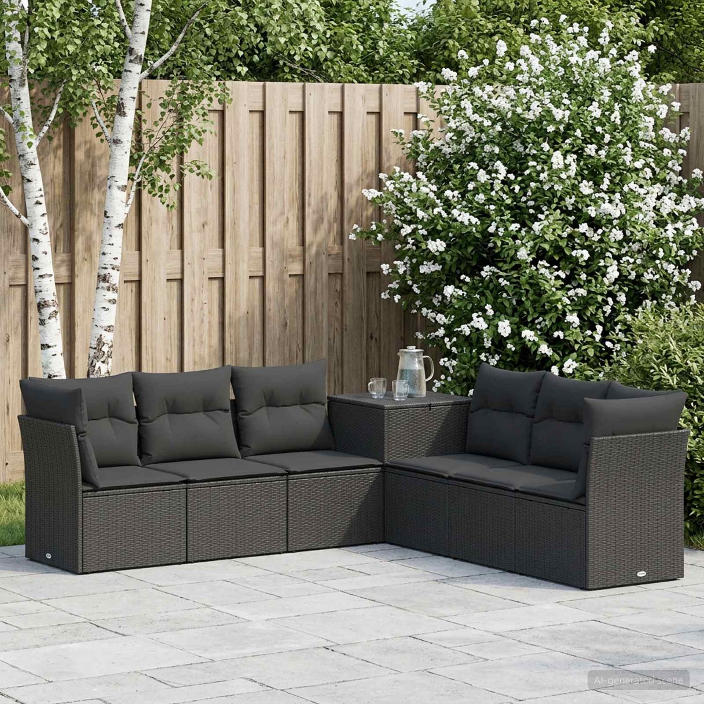 Sofa Set 7 stk. Schwarz Polyrattan und Stahl