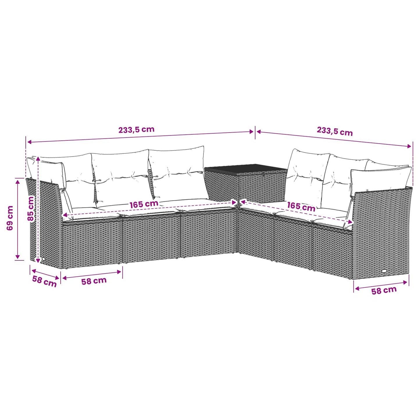 Sofa Set 7 stk. Schwarz Polyrattan und Stahl