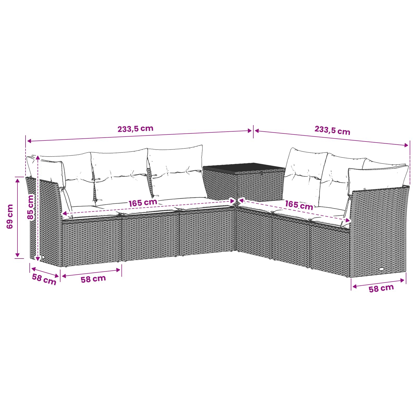 Sofa Set 7 stk. Schwarz Polyrattan und Stahl