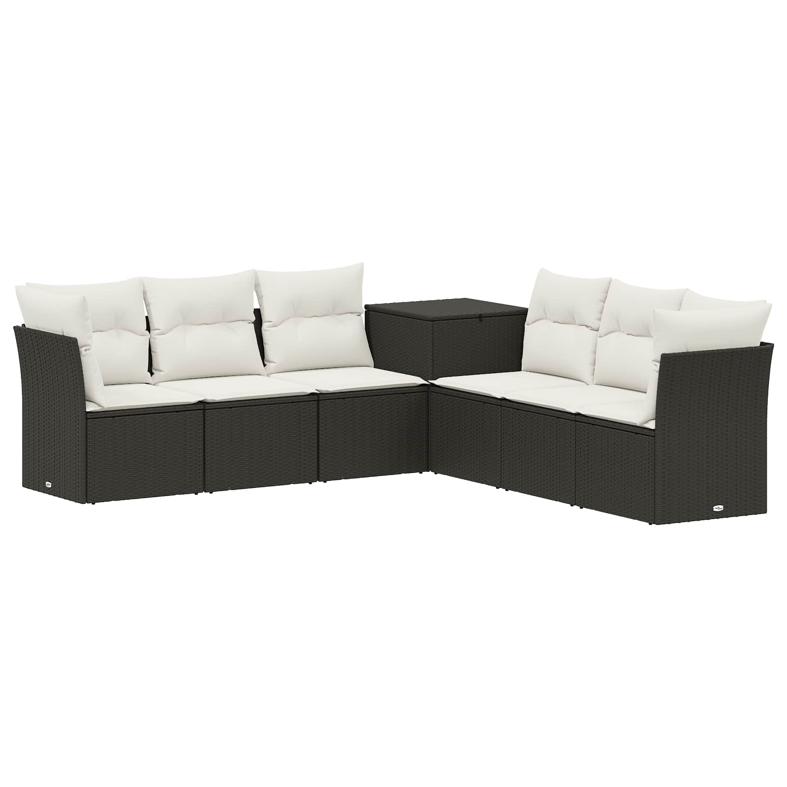 Sofa Set 7 pcs Schwarz und Cremeweiß Polyrattan und Stahl