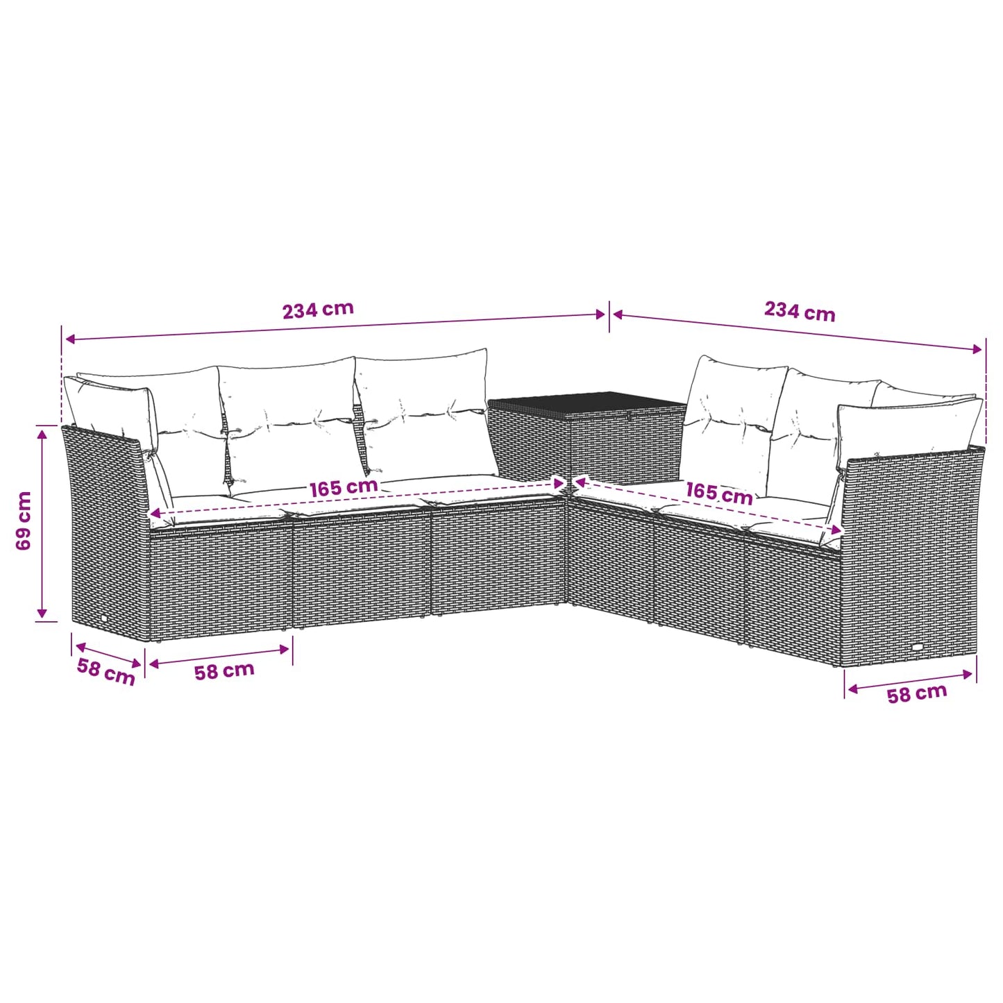 Sofa Set 7 pcs Schwarz und Cremeweiß Polyrattan und Stahl