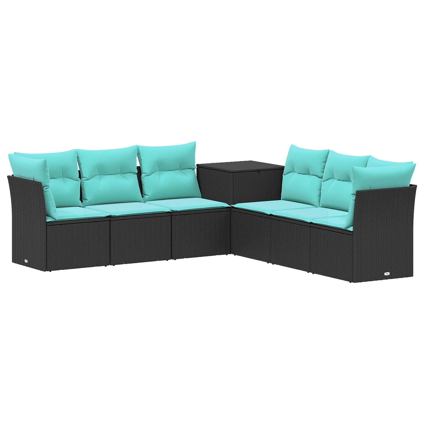 Sofa Set 7 pcs Schwarz und Blau Polyrattan und Stahl