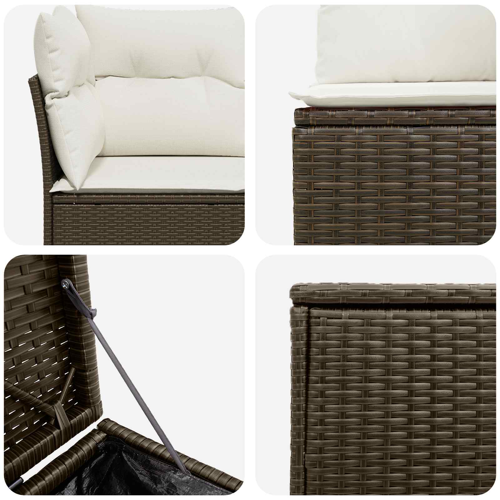 Sofa Set 7 pcs Braun und Creme Weiß Polyrattan und Stahl