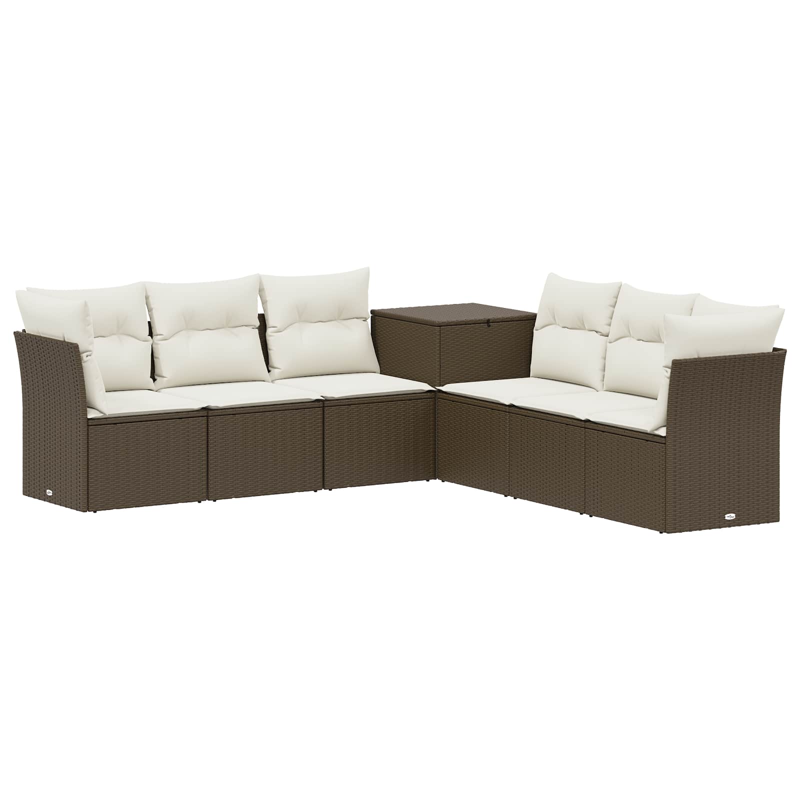 Sofa Set 7 pcs Braun und Creme Weiß Polyrattan und Stahl