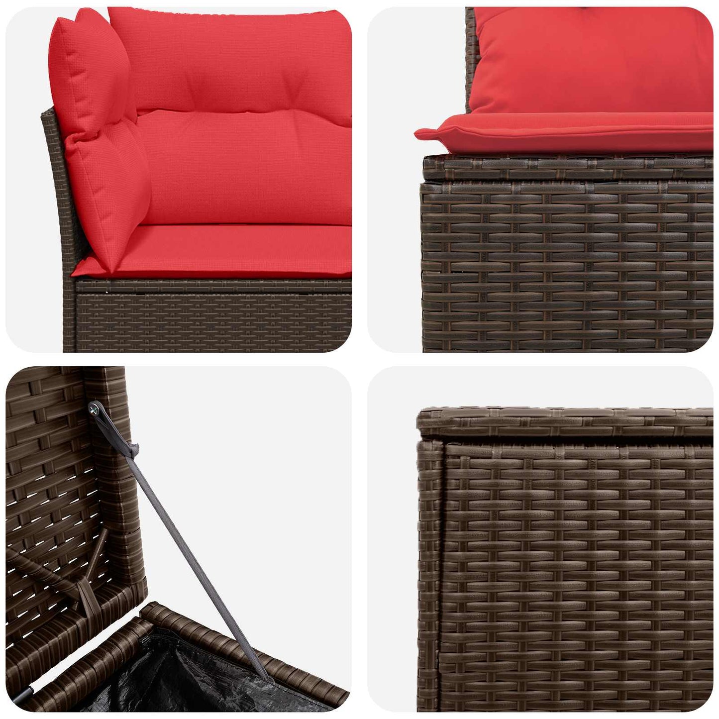 Sofa Set 7 pcs Braun und Rot Polyrattan und Stahl