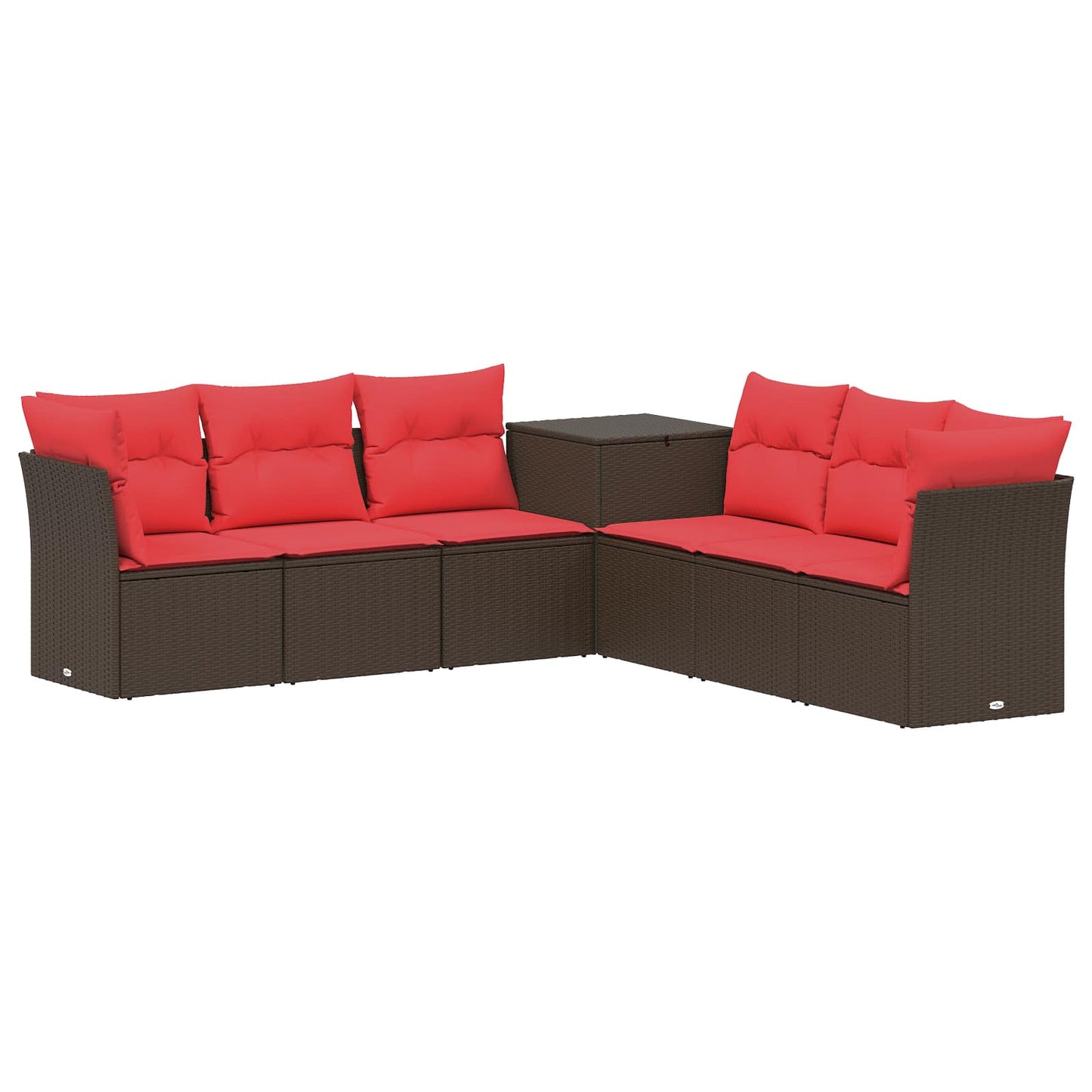 Sofa Set 7 pcs Braun und Rot Polyrattan und Stahl
