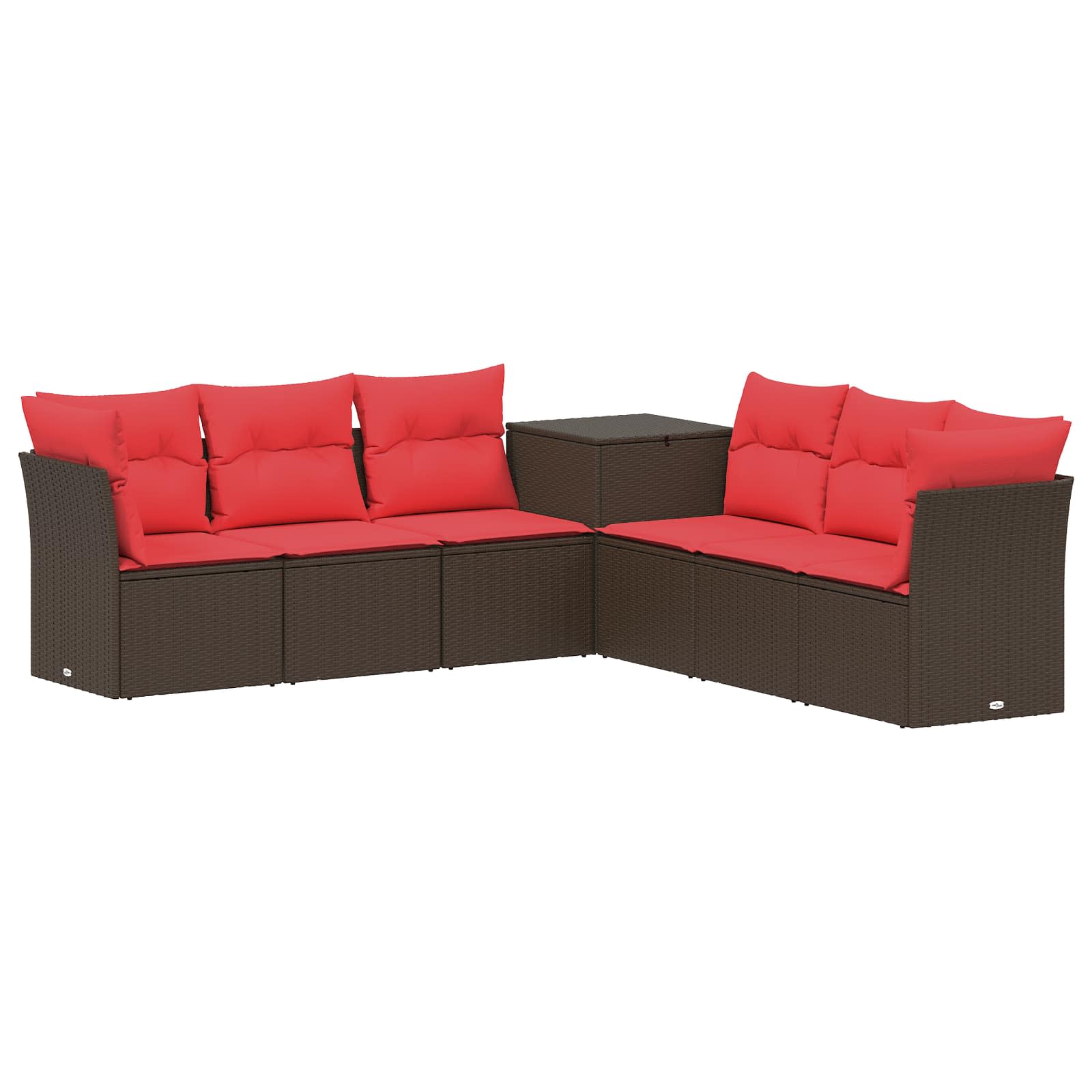 Sofa Set 7 pcs Braun und Rot Polyrattan und Stahl