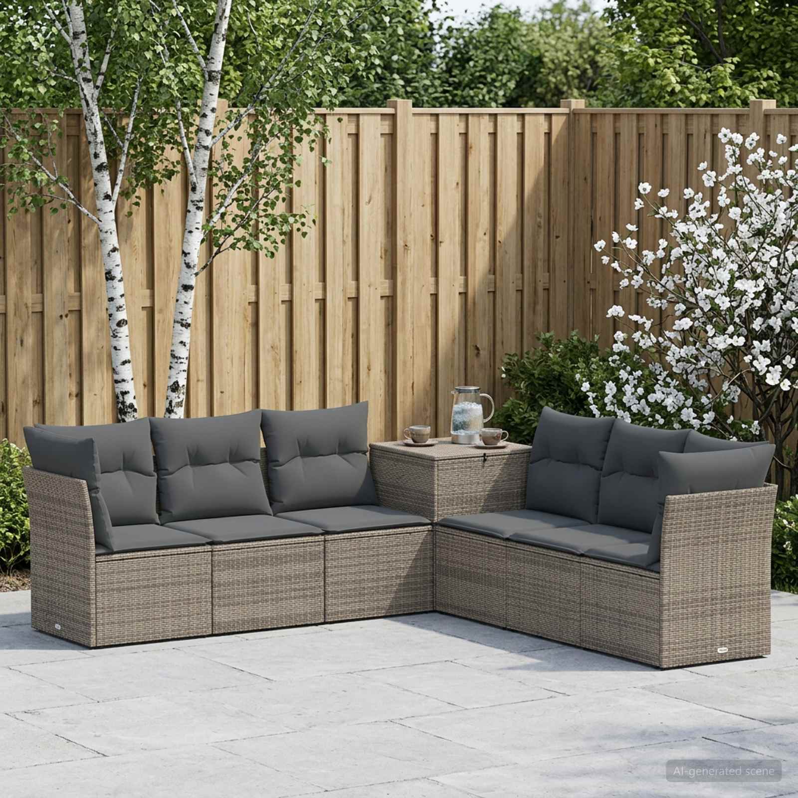 Sofa Set 7 pcs Grau und Dunkelgrau Polyrattan und Stahl