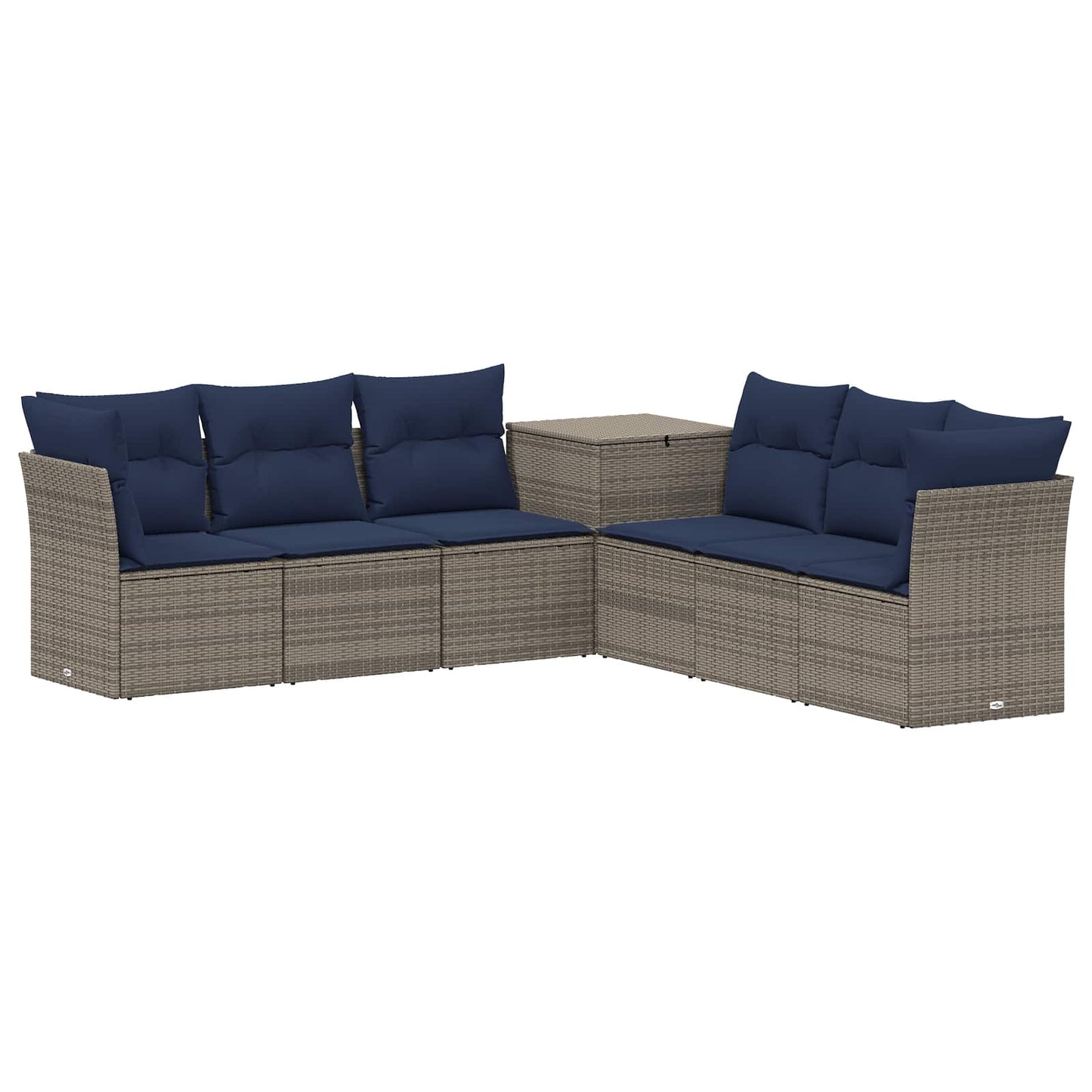 Sofa Set 7 pcs Grau und Marineblau Polyrattan und Stahl