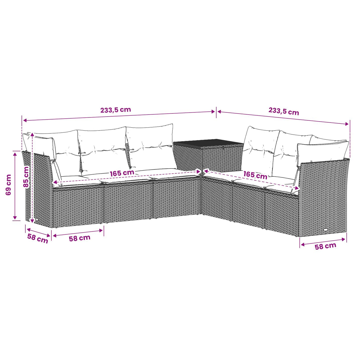 Sofa Set 7 stk. Grau und Marineblau 234 x 234 x 85 cm