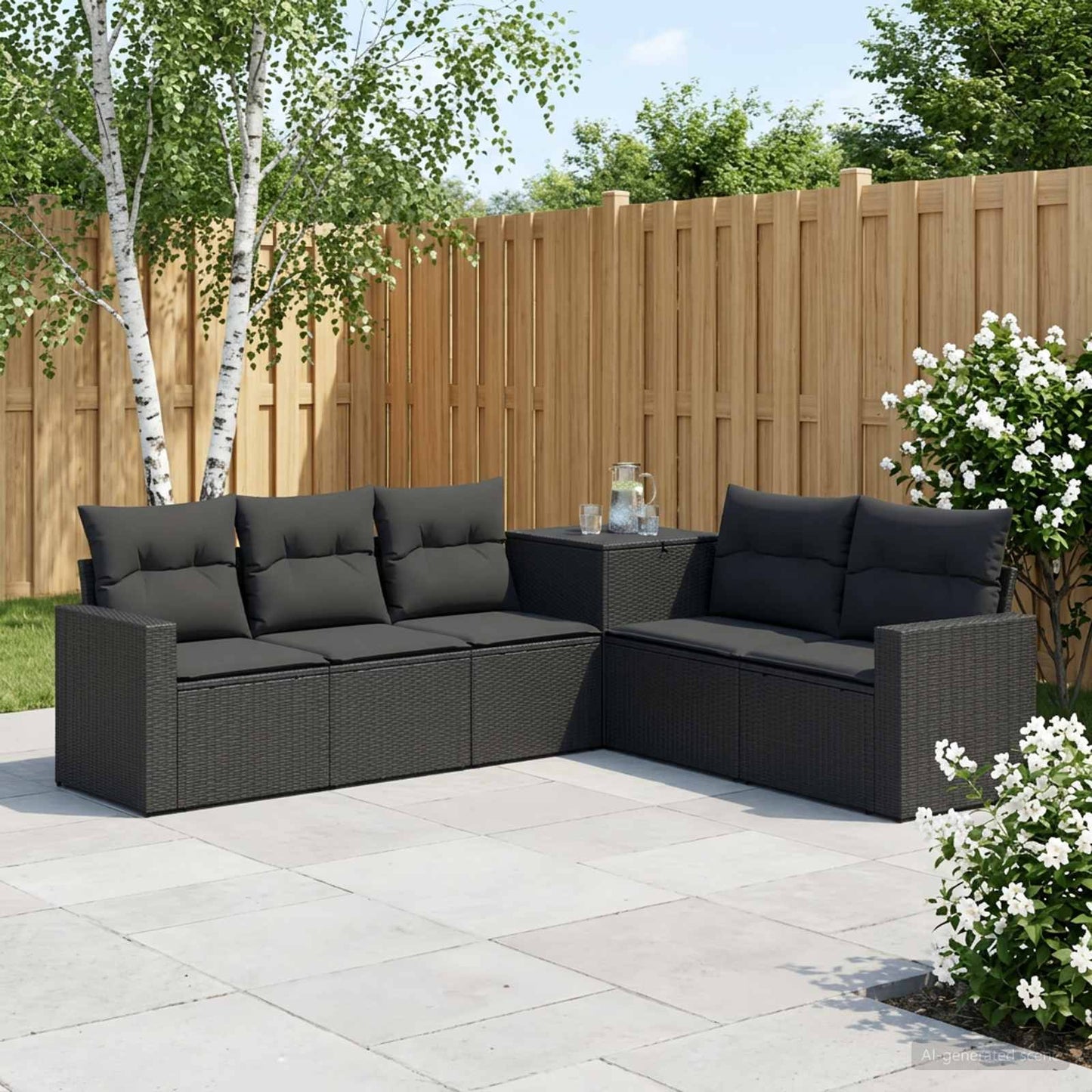 Sofa Set 7 stk. Schwarz Polyrattan und Stahl