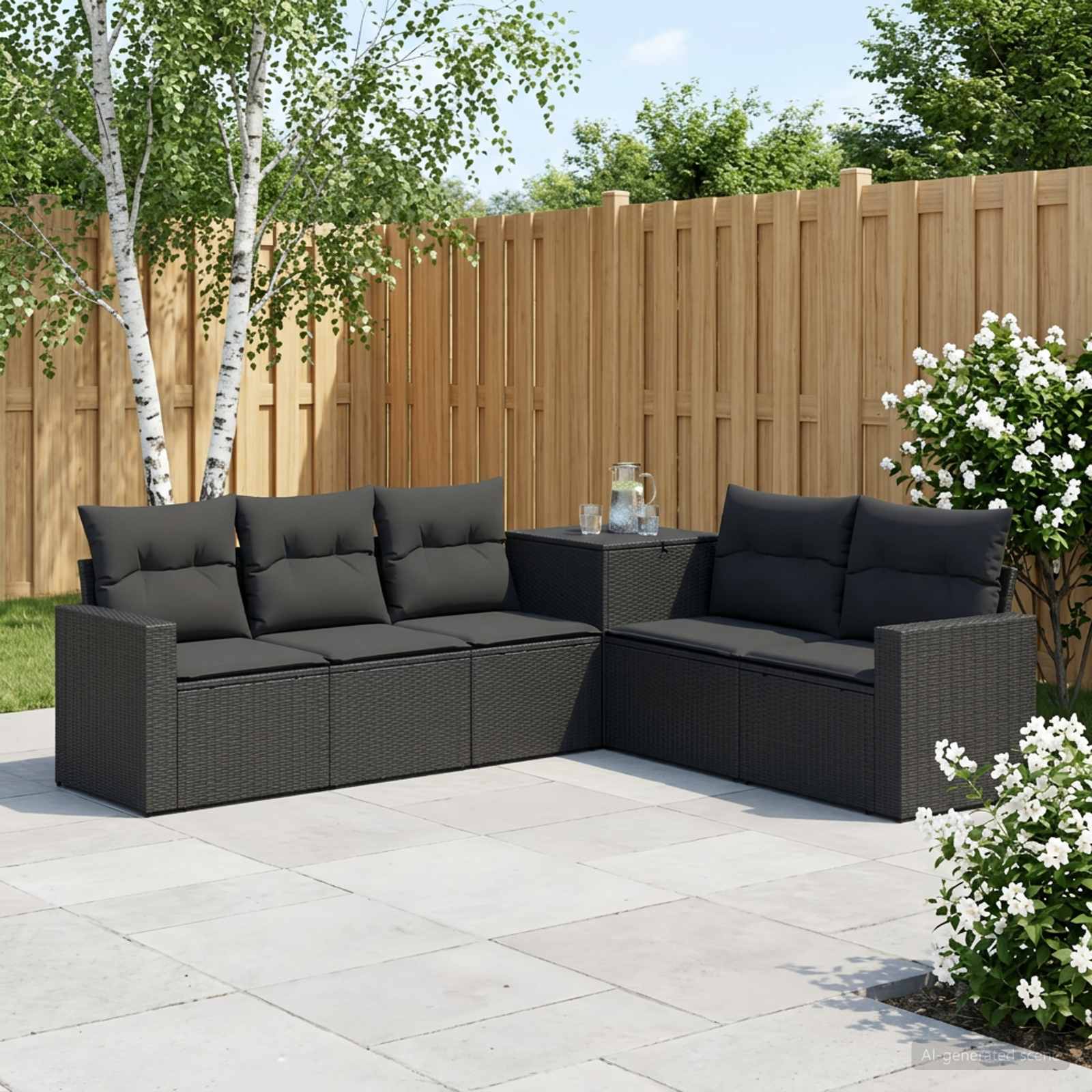 Sofa Set 7 stk. Schwarz Polyrattan und Stahl