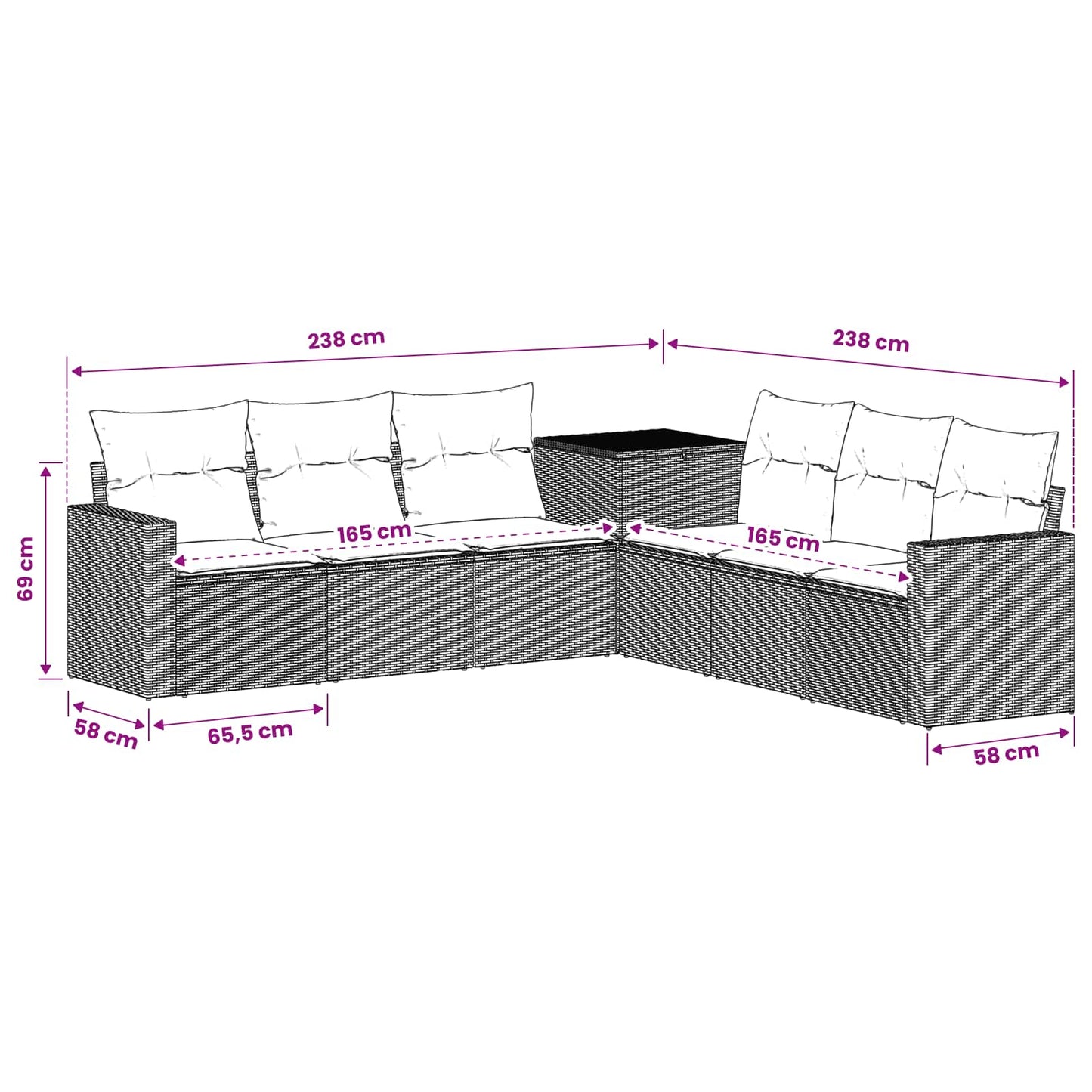 Sofa Set 7 stk. Schwarz Polyrattan und Stahl