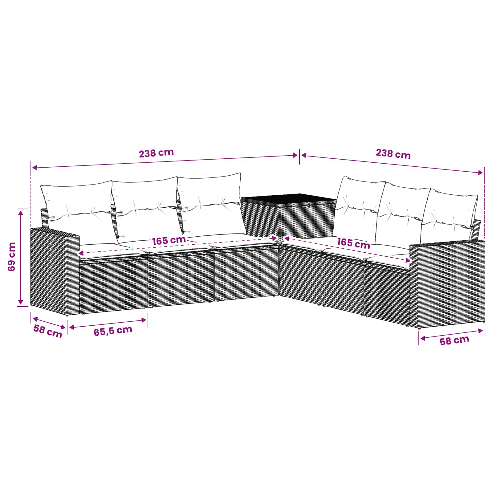 Sofa Set 7 stk. Schwarz Polyrattan und Stahl
