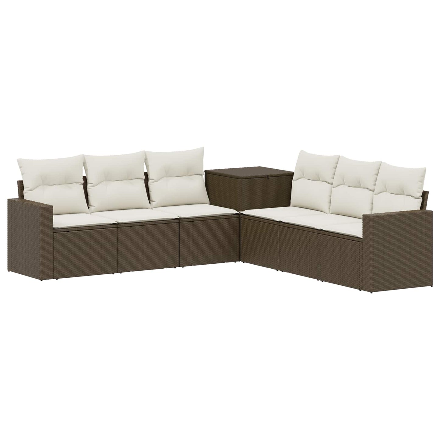 Sofa Set 7 pcs Braun und Creme Weiß Polyrattan und Stahl