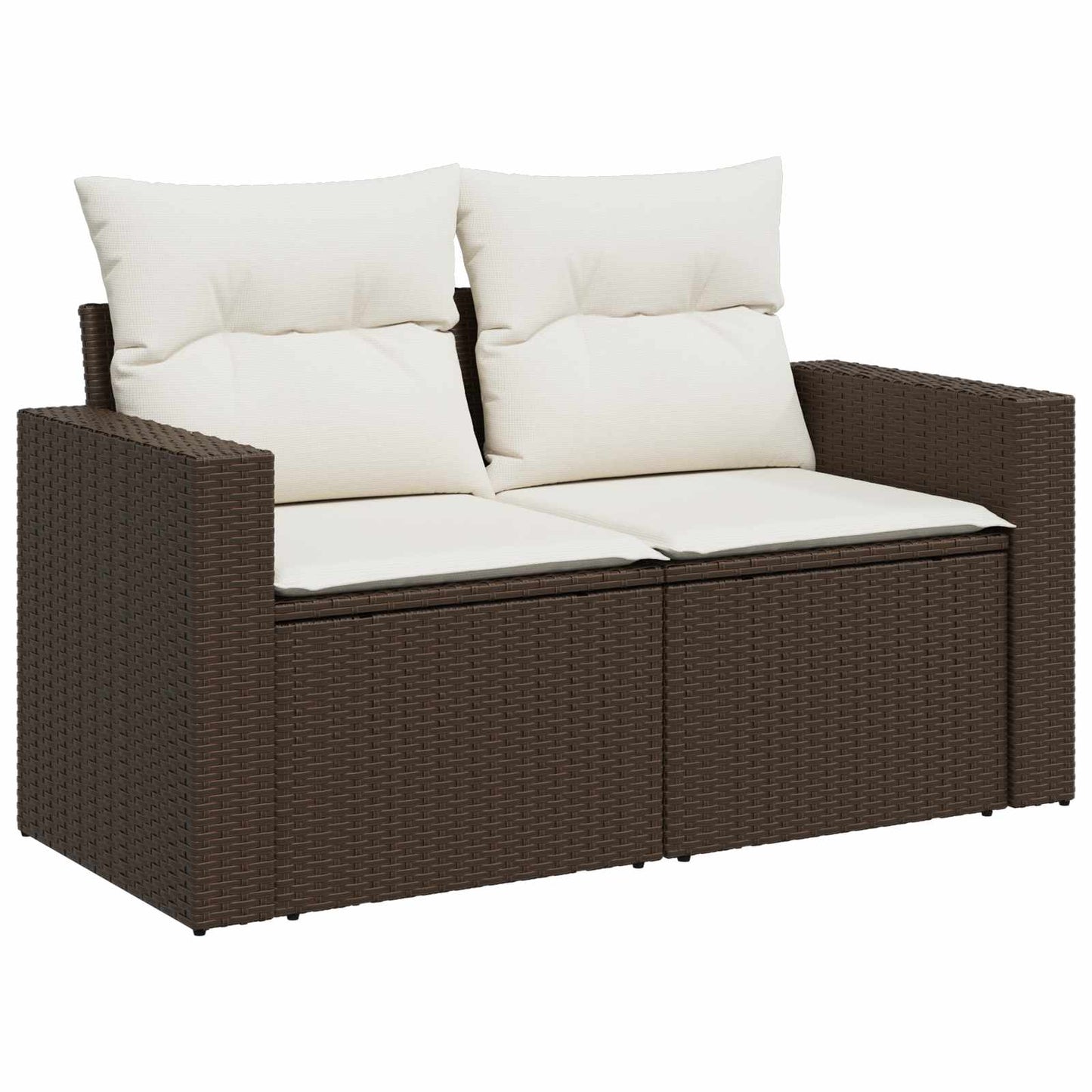 Sofa Set 7 pcs Braun und Creme Weiß Polyrattan und Stahl