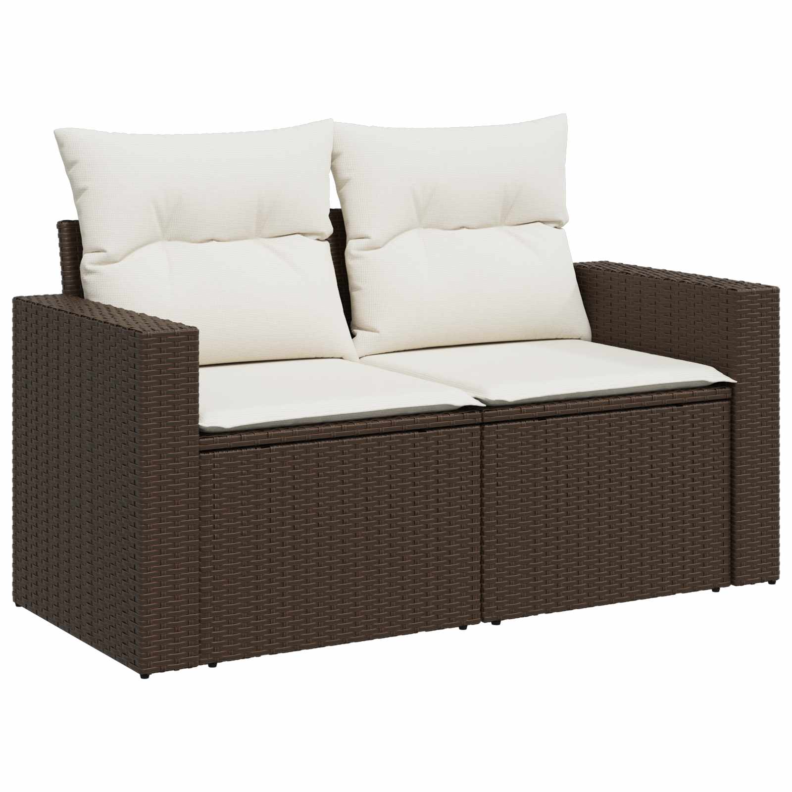 Sofa Set 7 pcs Braun und Creme Weiß Polyrattan und Stahl