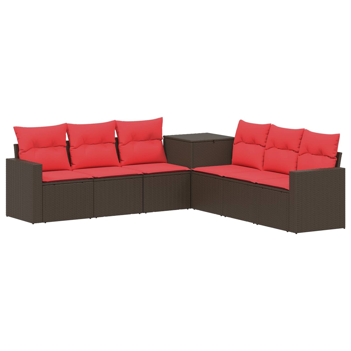 Sofa Set 7 pcs Braun und Rot Polyrattan und Stahl