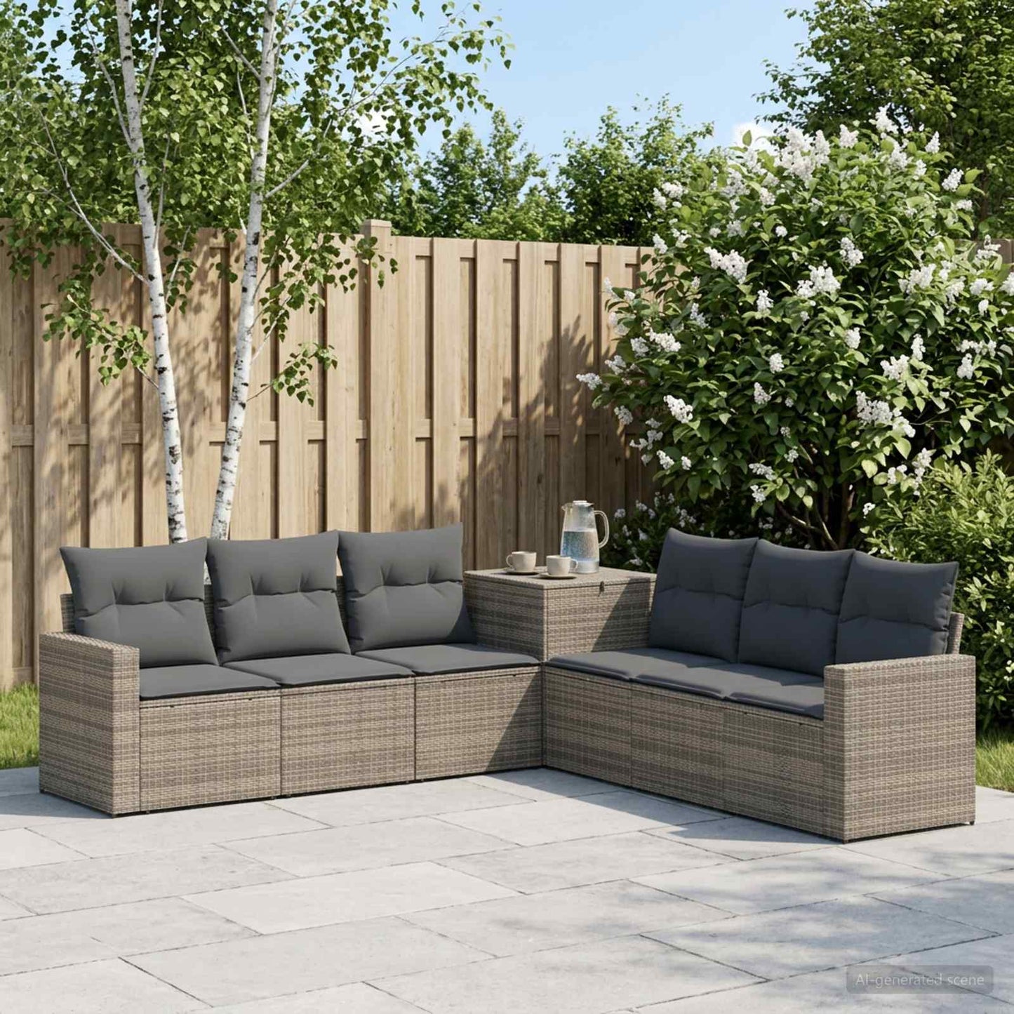 Sofa Set 7 pcs Grau und Dunkelgrau Polyrattan und Stahl