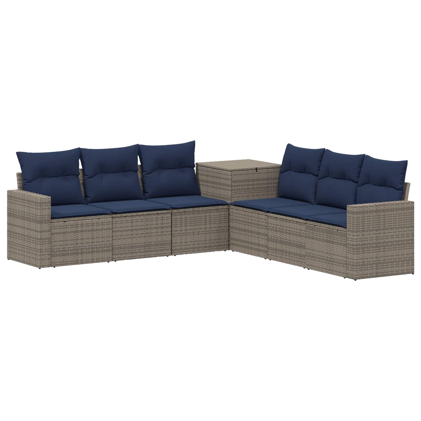 Sofa Set 7 pcs Grau und Marineblau Polyrattan und Stahl