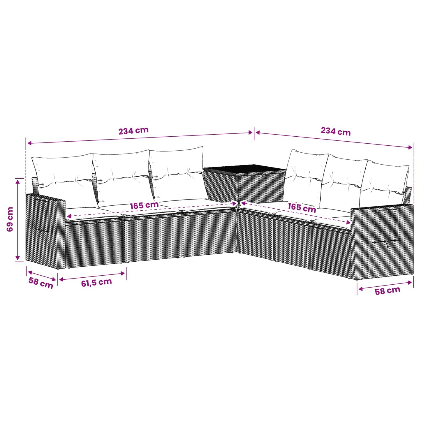 Sofa Set 7 stk. Schwarz Polyrattan und Stahl