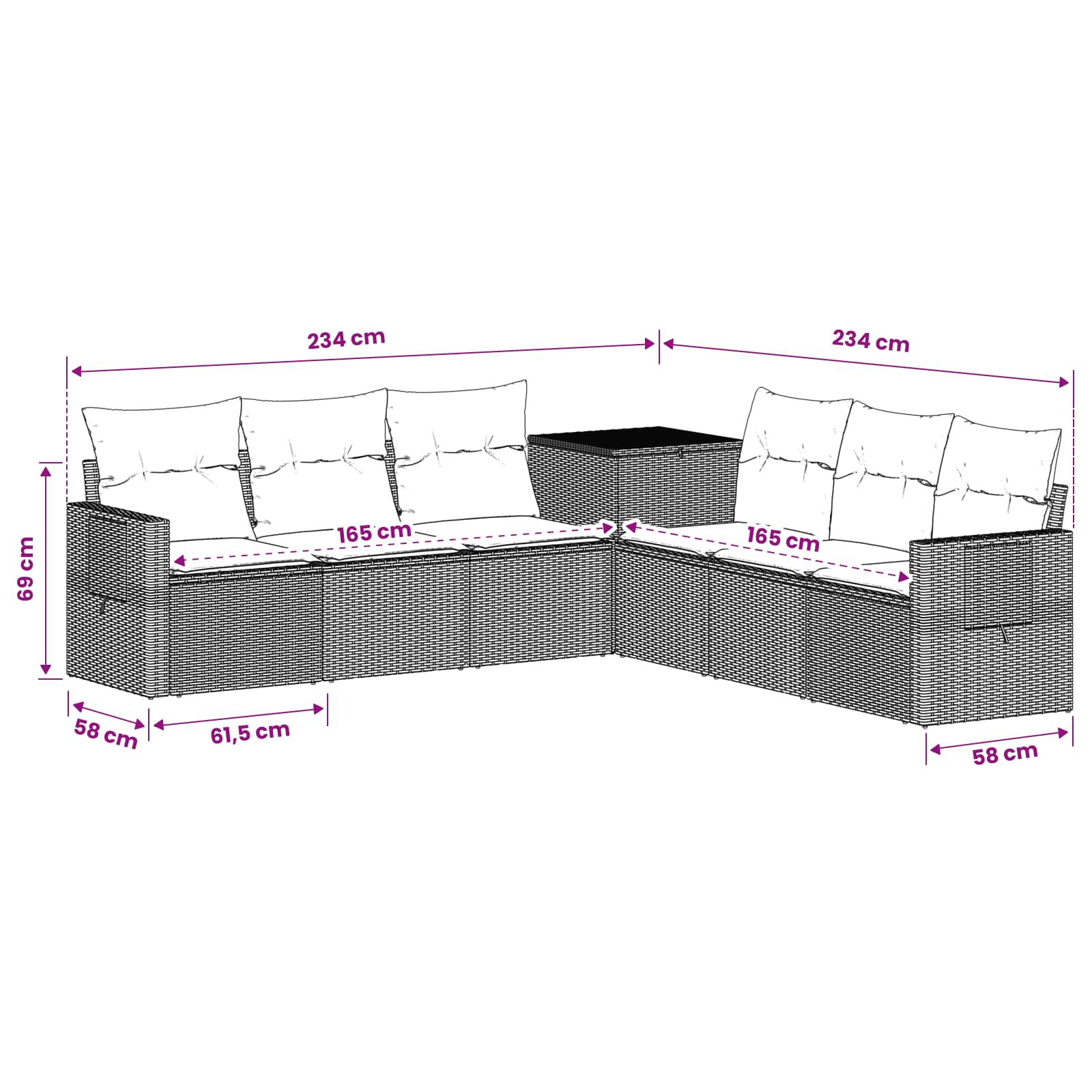 Sofa Set 7 stk. Schwarz Polyrattan und Stahl