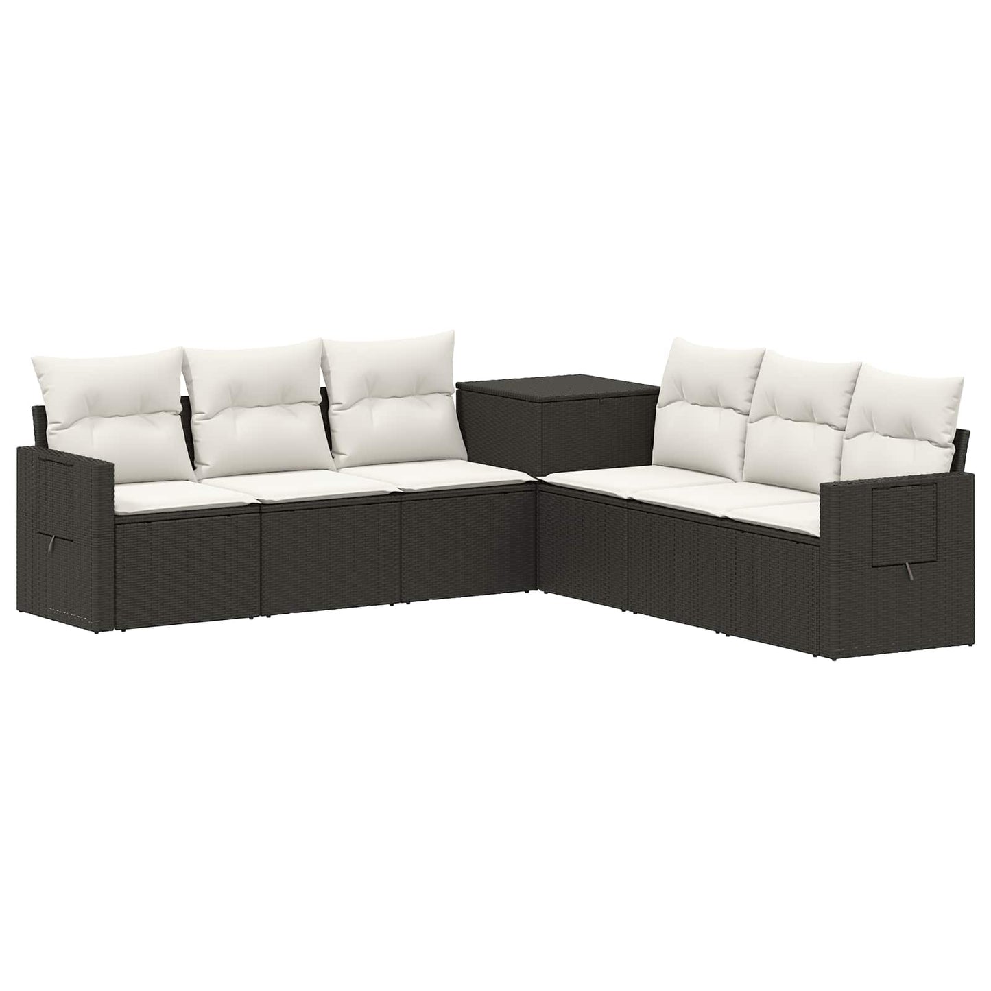 Sofa Set 7 pcs Schwarz und Cremeweiß Polyrattan und Stahl