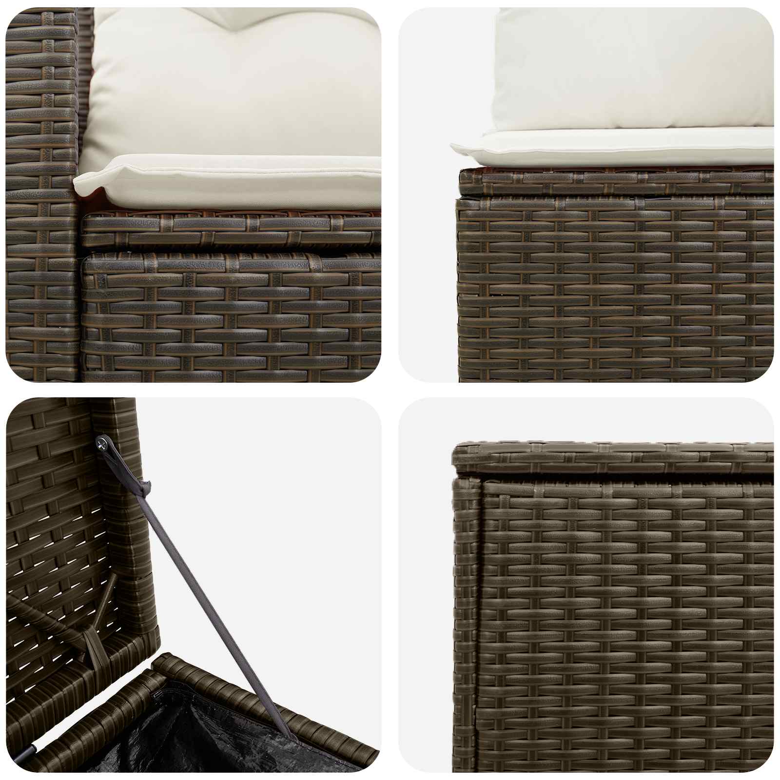 Sofa Set 7 pcs Braun und Creme Weiß Polyrattan und Stahl