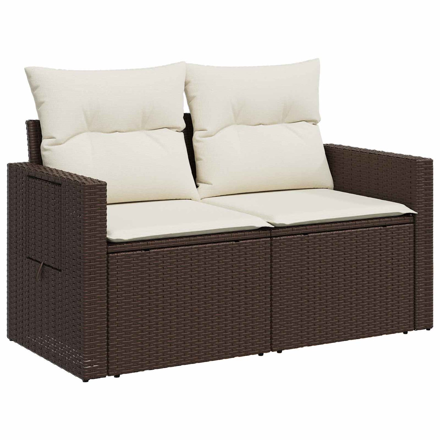 Sofa Set 7 pcs Braun und Creme Weiß Polyrattan und Stahl