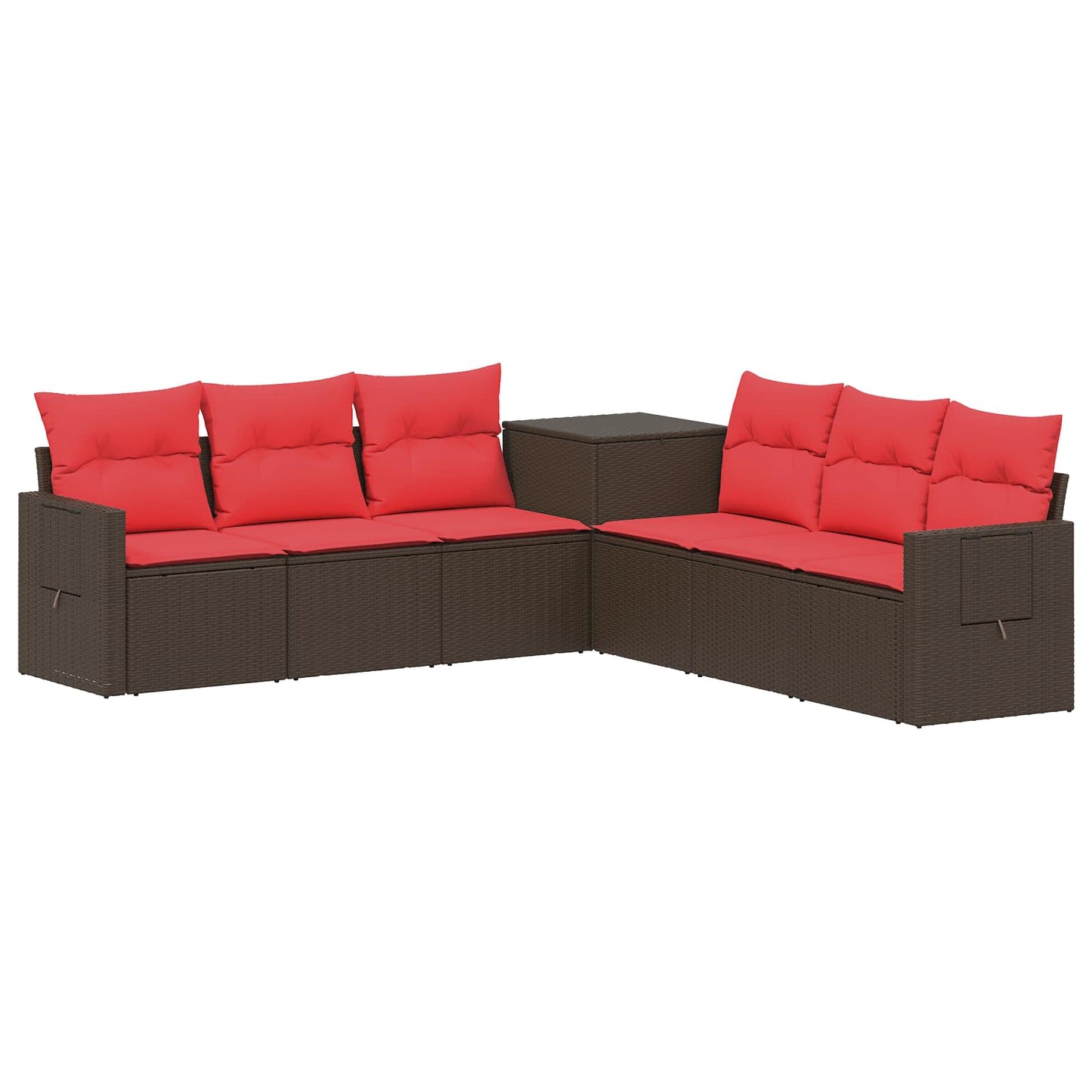 Sofa Set 7 pcs Braun und Rot Polyrattan und Stahl