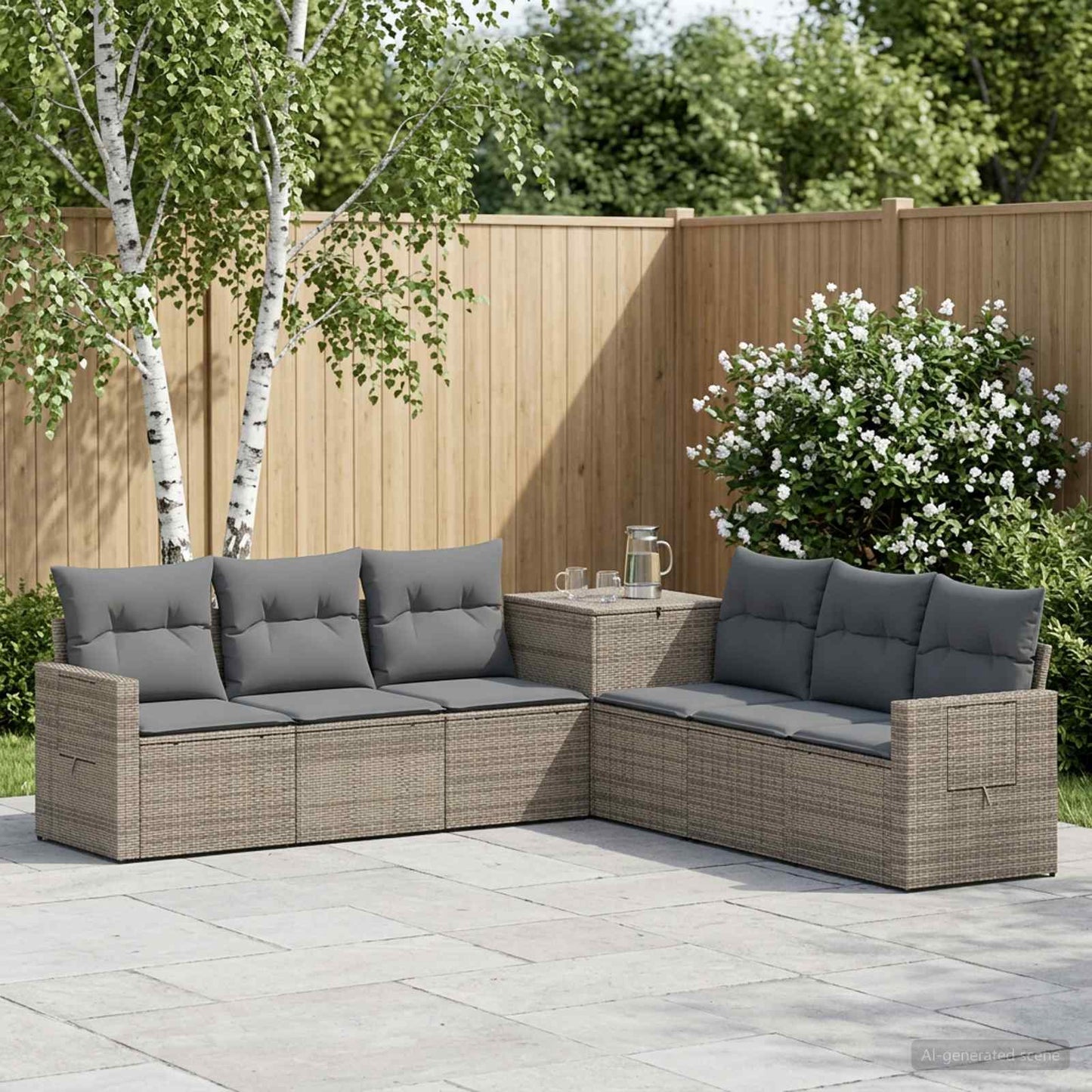 Sofa Set 7 pcs Grau und Dunkelgrau Polyrattan und Stahl