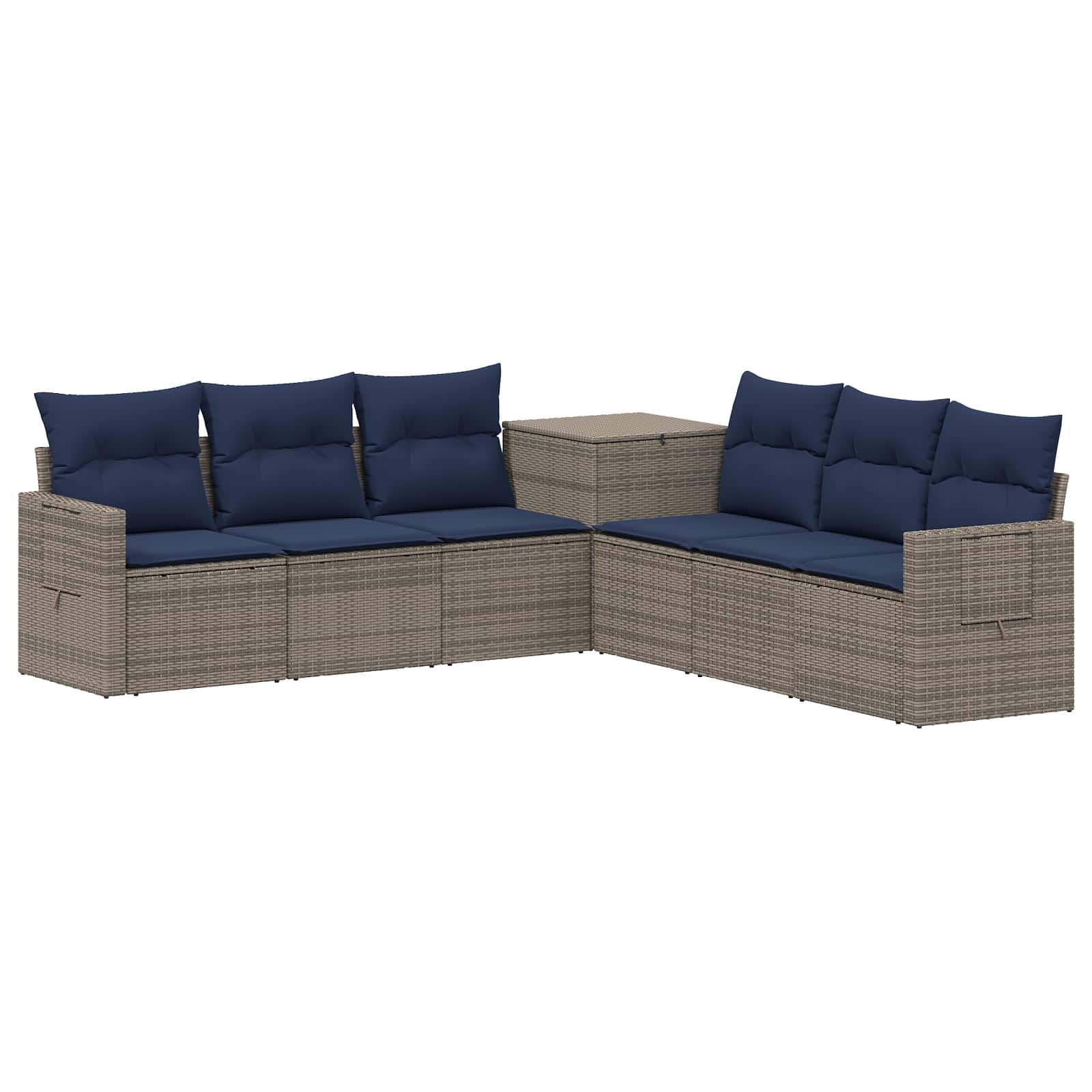 Sofa Set 7 pcs Grau und Marineblau Polyrattan und Stahl
