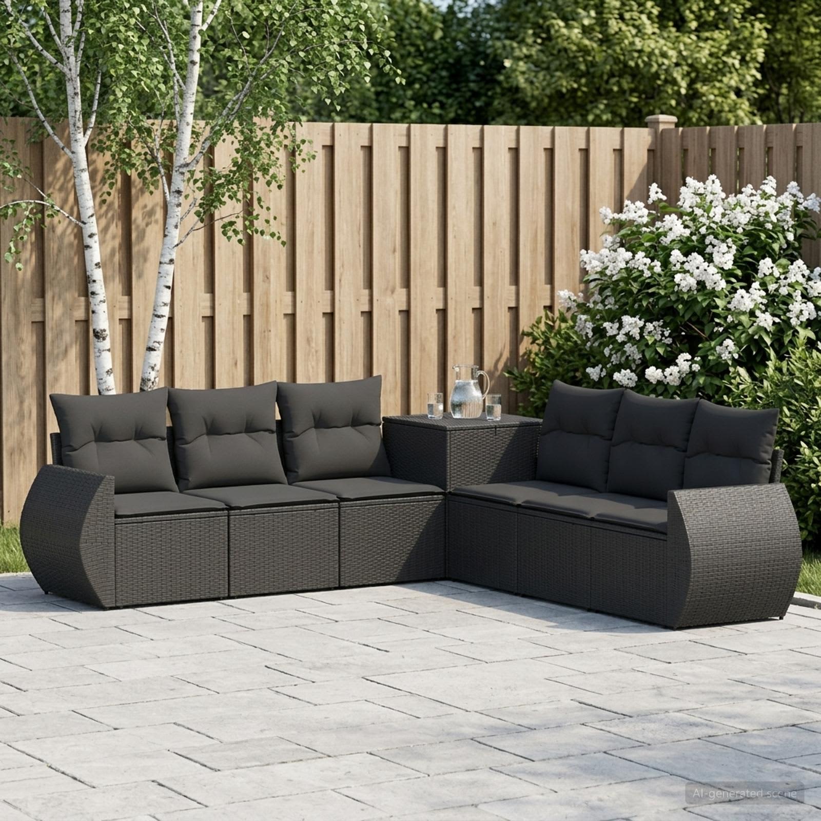 Sofa Set 7 stk. Schwarz Polyrattan und Stahl
