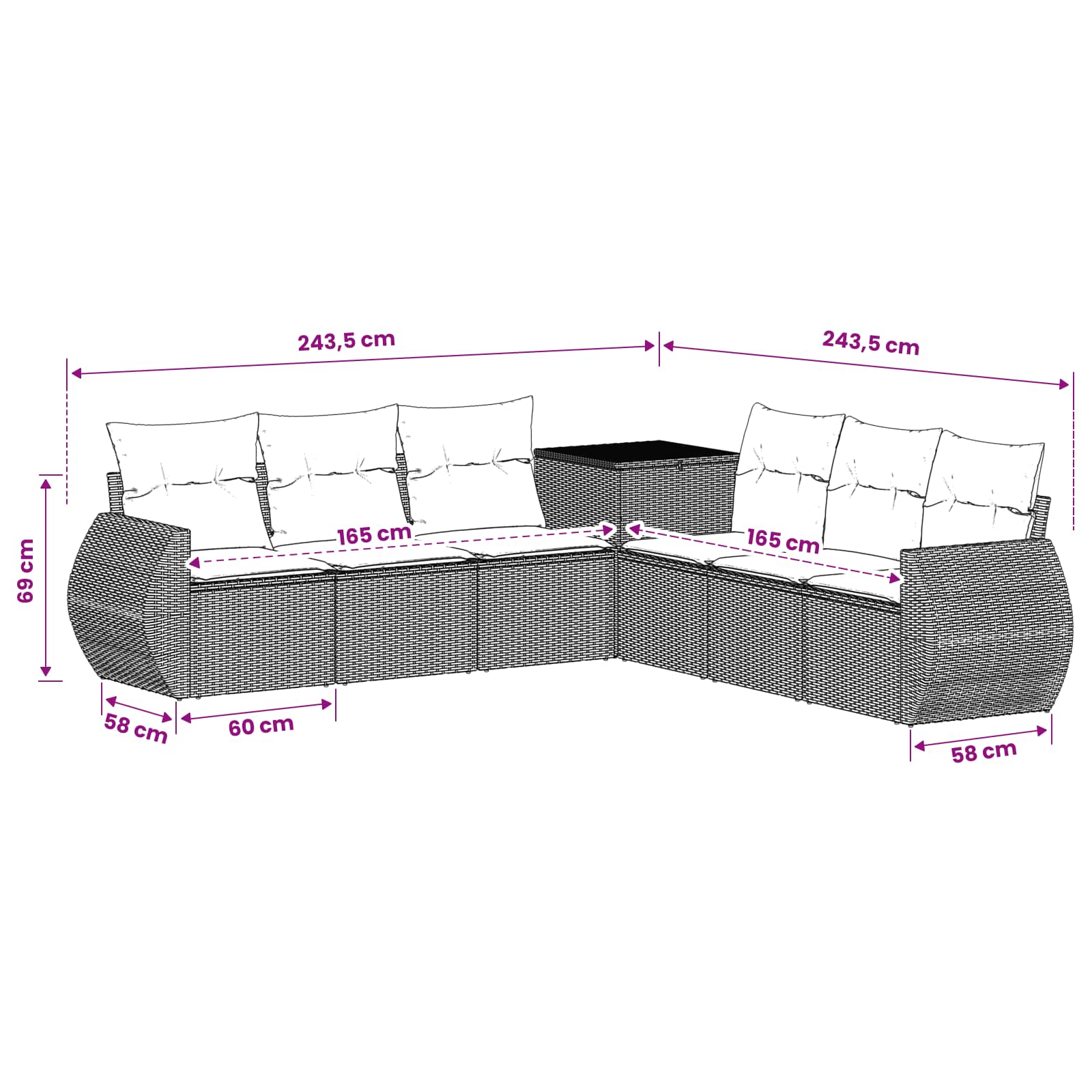 Sofa Set 7 stk. Schwarz Polyrattan und Stahl