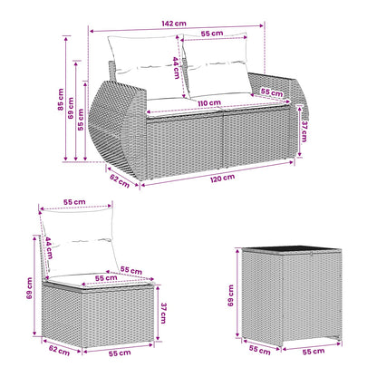 Sofa Set 7 stk. Schwarz 243 x 243 x 85 cm Polyrattan und Stahl