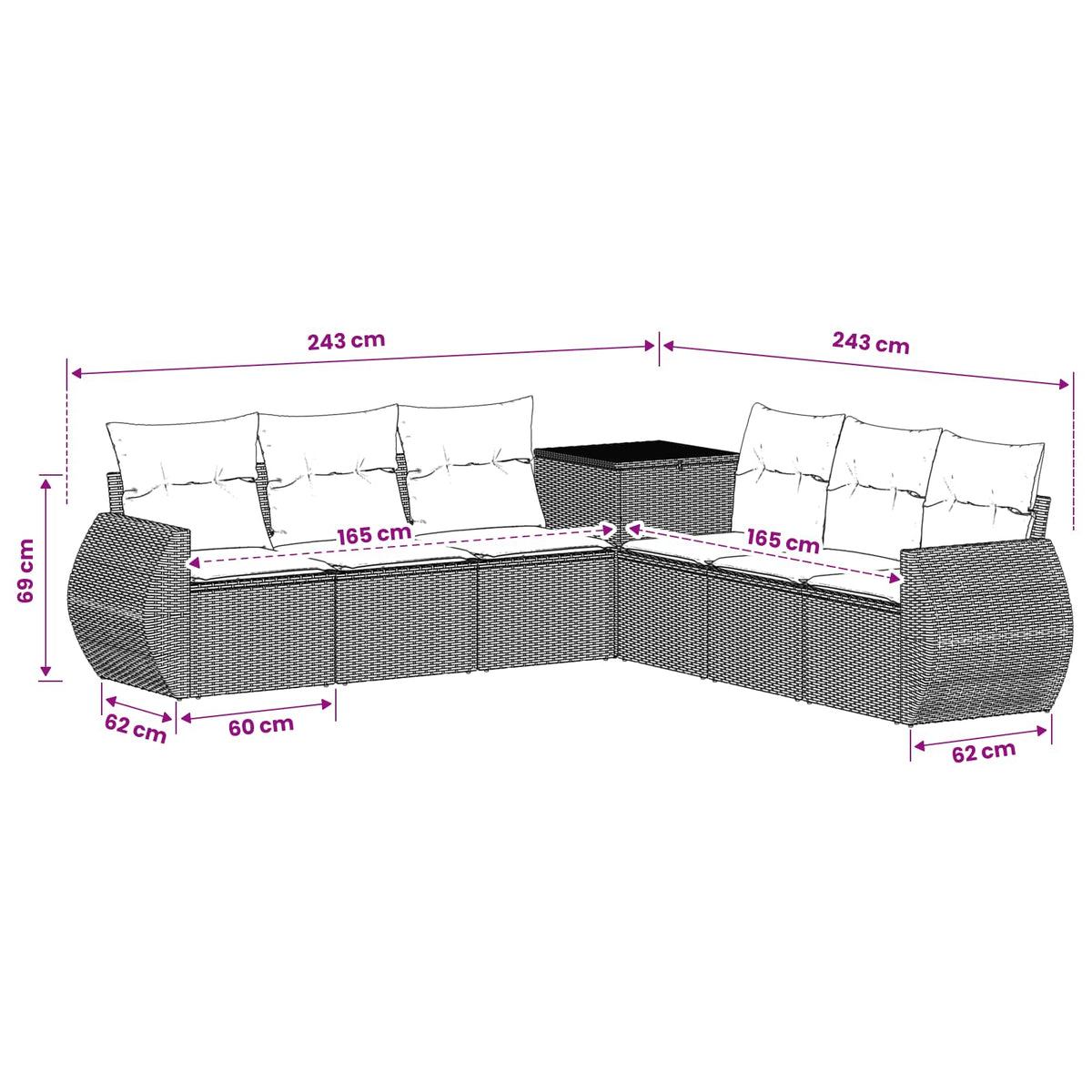 Sofa Set 7 stk. Schwarz und Cremeweiß 243 x 243 x 85 cm