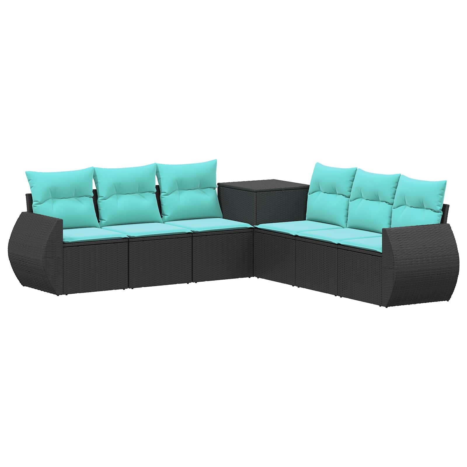 Sofa Set 7 pcs Schwarz und Blau Polyrattan und Stahl