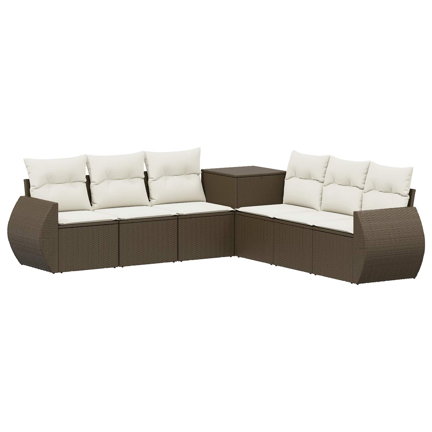 Sofa Set 7 pcs Braun und Creme Weiß Polyrattan und Stahl
